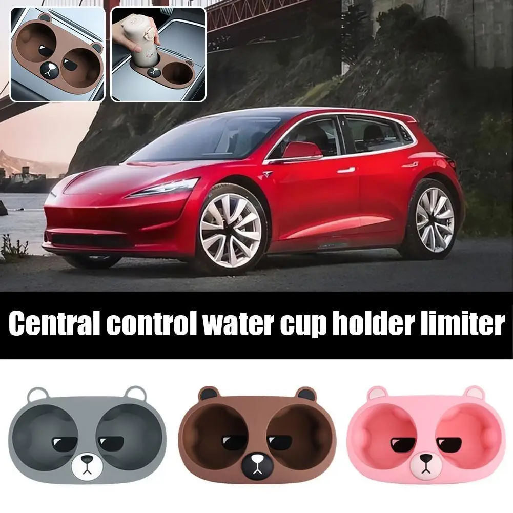 

Central Control Water Cup Holder for Tesla Model 3 Model Y Silicone Bears Cup Storage Cartoon Car Water Cup Accessories Limiter