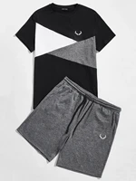 men graphic colorblock print tee and track shorts set