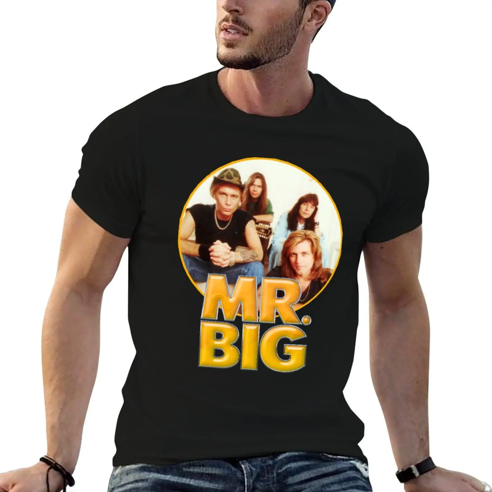 Фото Футболка Mr. Big Band с Эриком Мартином, Патом Торпеем, Билли Шираном, Полом Гилбертом, свободного кроя, повседневная, с короткими рукавами №1