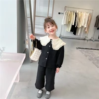 2022 spring and autumn korean kids clothing girls fashion large lapel polka dot suit kids baby wide leg pants suit boutique