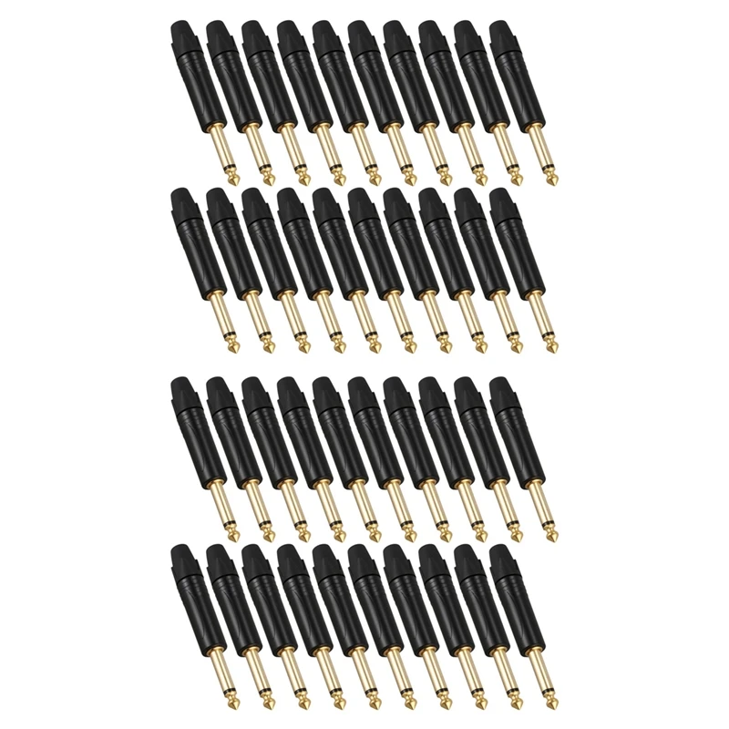 

Gold Plating 40Pcs Plug Mono Professional 2 Pole 6.35 Mm 6.5Mm Stereo Jack Plug For Neutrik 6.35Mm Jack Black