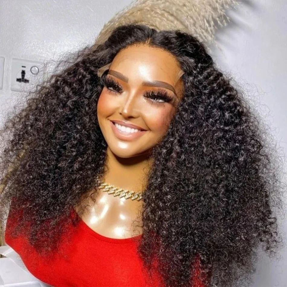 

Soft Kinky Curly 26inch Long 180%Density Glueless Natural Black Lace Front Wig For Women Babyhair Pre Plucked Daily Deep Part