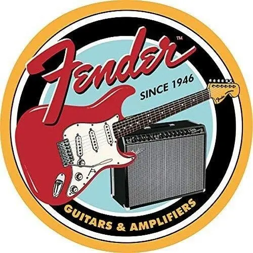 

Fender Guitars & Amplifiers 12x12 Inch Vintage Retro Round Metal Tin Sign Wall Decor Funny Iron Painting 30cm Diameter