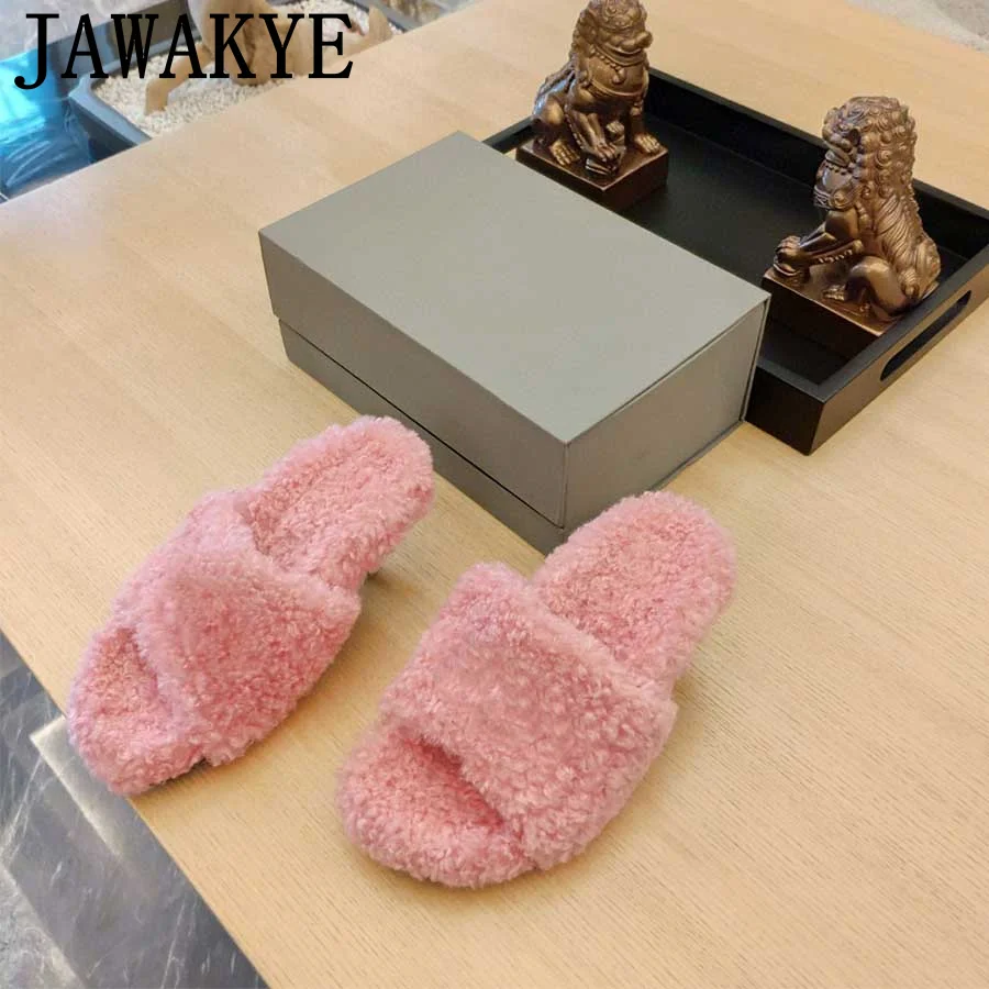 

Мюли женские шерстяные, дизайнерские туфли-лодочки, открытый носок, высокий каблук, сланцы, весна-осень 2022