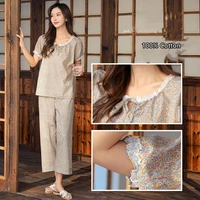 summer pajamas set sexy sleepwear for women loose pyjama womens 100 cotton flower print underwear 2022 fashion clothes