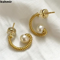 kshmir 2022 vintage woven metal pearl earrings high sense earrings simple earrings womens jewelry accessories gift