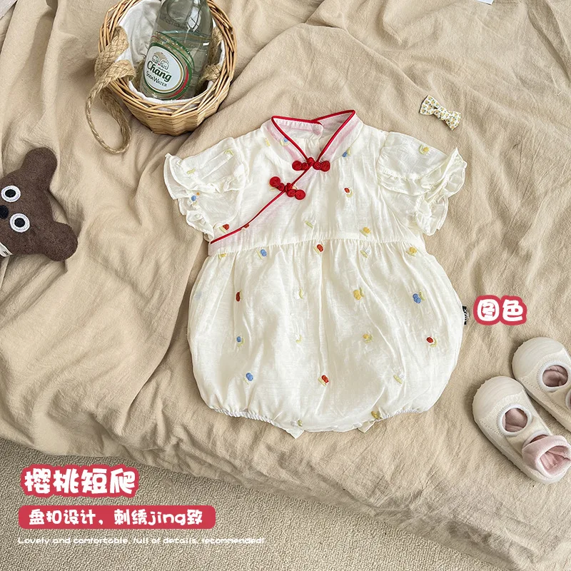 

Chinese Style Newborn Cheongsam Jumpsuit Summer Baby Girls Hanfu Embroidery Romper Infant Bodysuit 2022 New