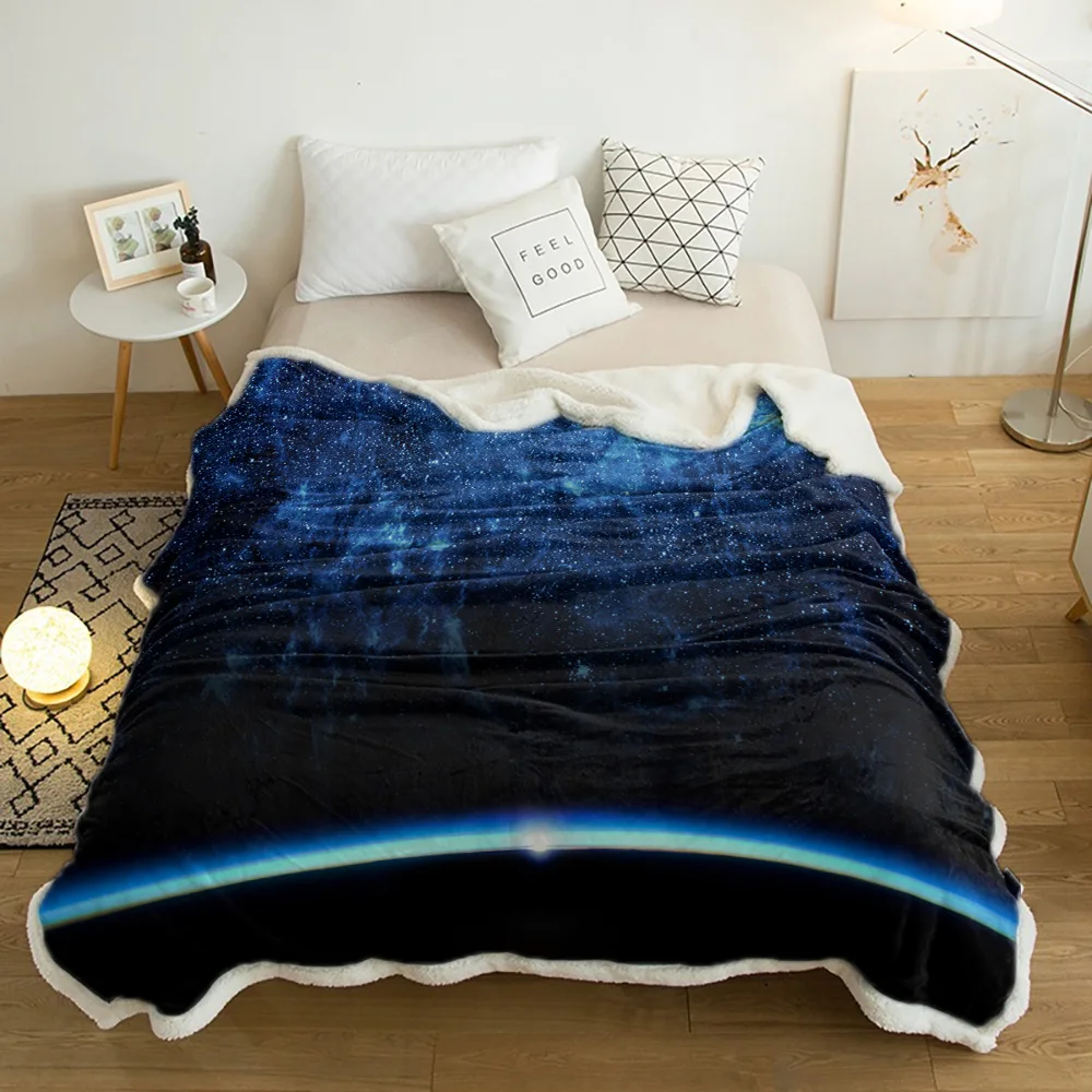 

Зимнее шерстяное плюшевое одеяло Galaxy Starry Sky, толстые флисовые одеяла из шерпы для взрослых и детей, покрывало для дивана и кровати