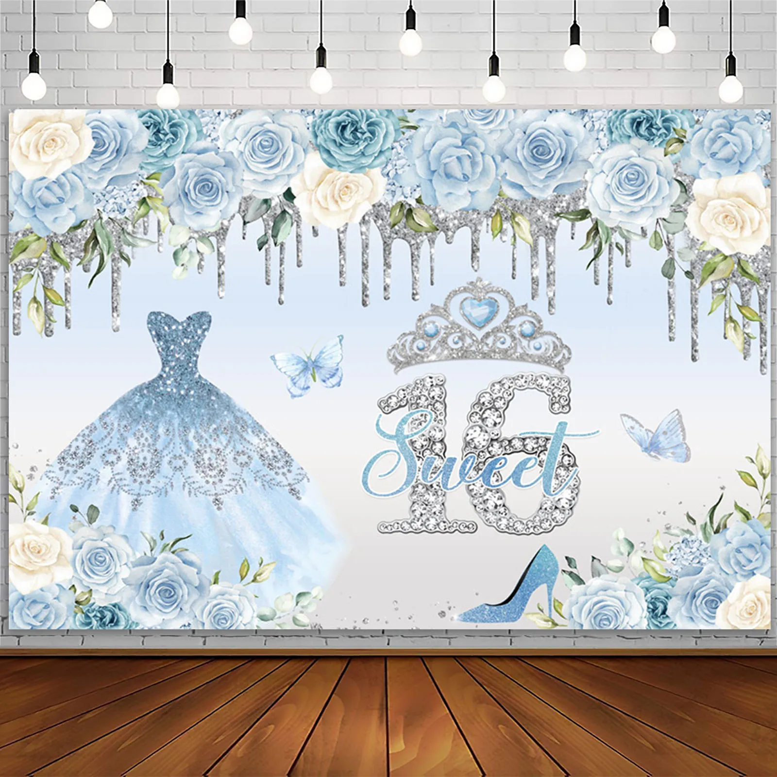 Сладкий 16 День Рождения Фон Цветы Блестящие Платья Бриллиантовая Корона Сладкие