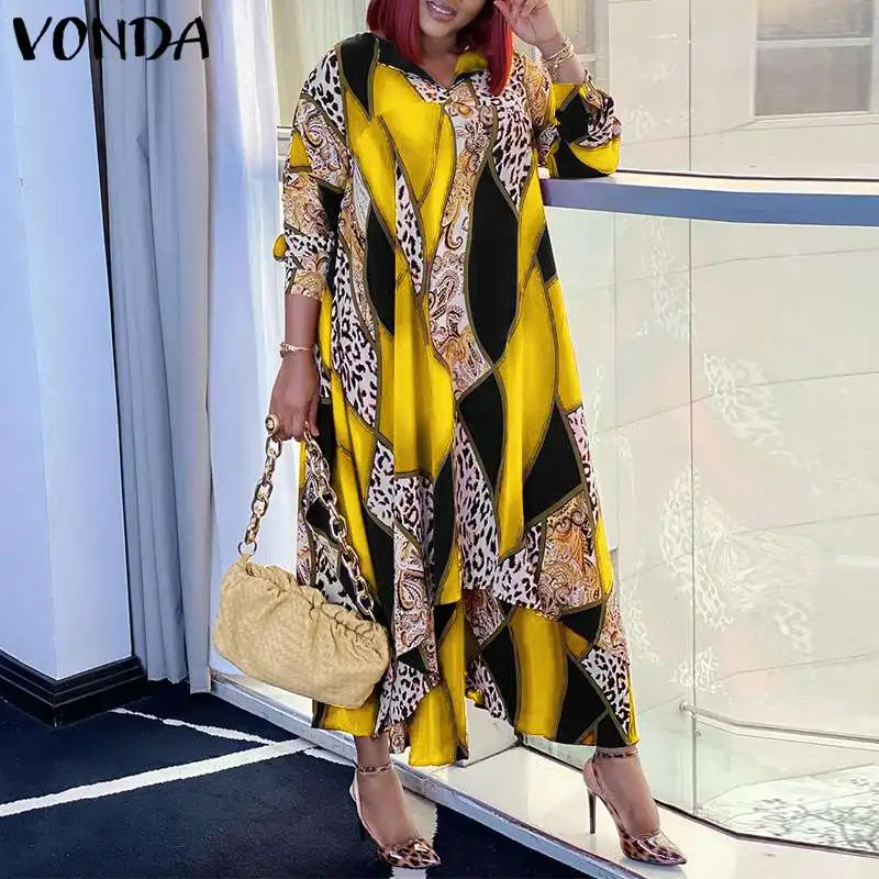 

VONDA Women Maxi Long Dress 2022 Print Bohemian Vestidos Robe Spring Sexy V Neck Long Sleeve Vintage Printed Dresses Oversized
