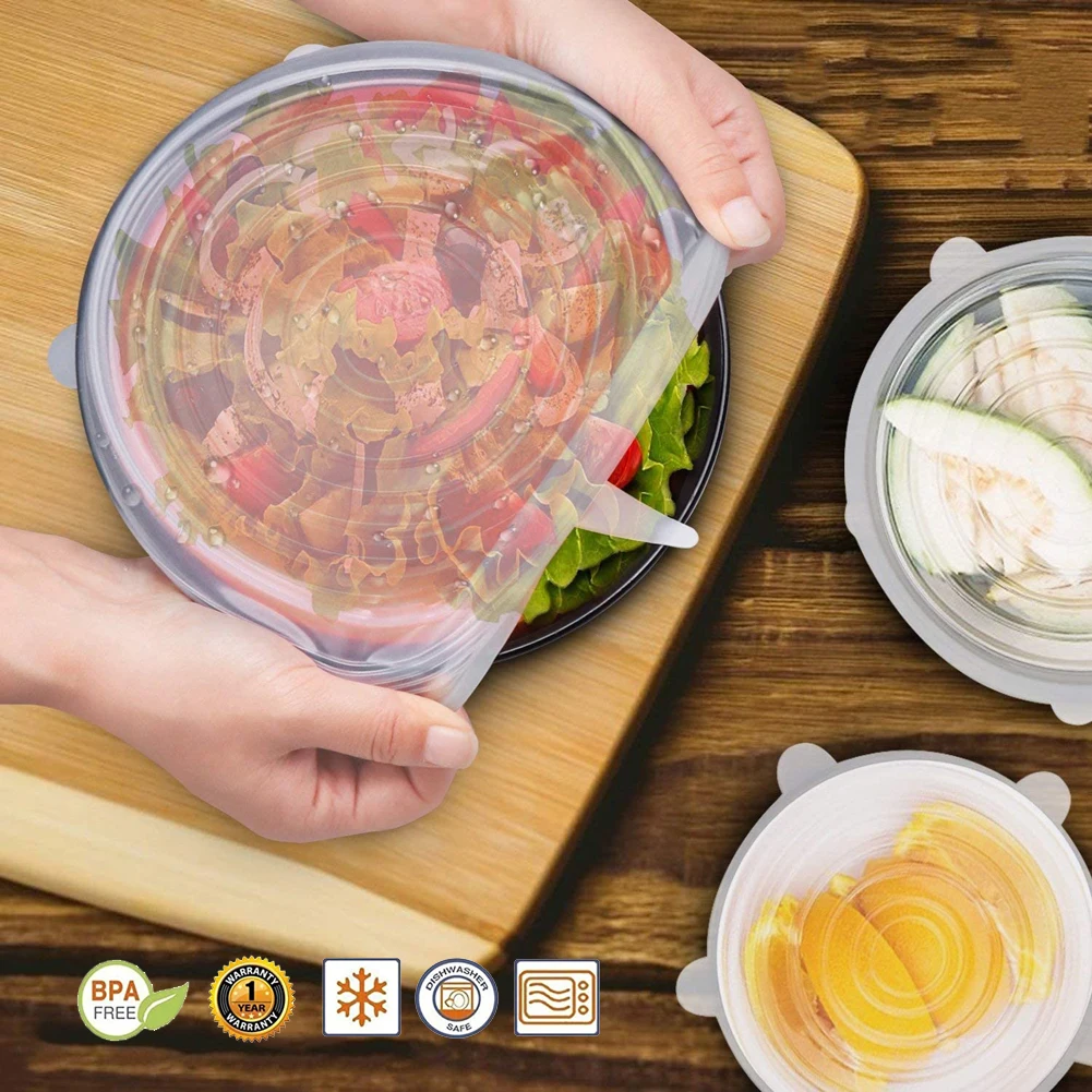 

6 шт., универсальные силиконовые крышки для кухонной посуды