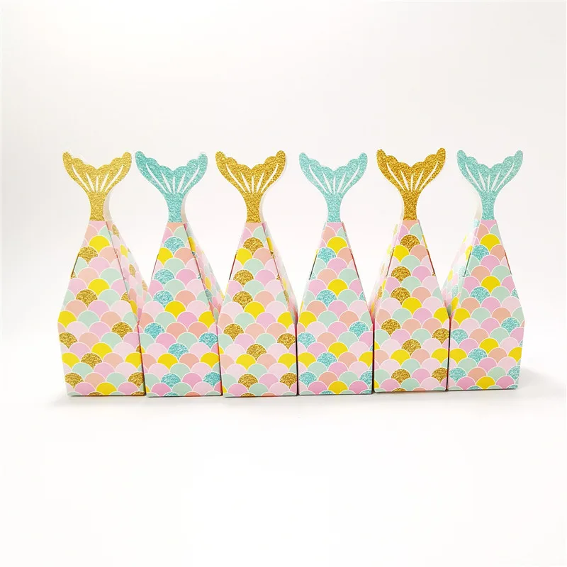 

10Pcs Wedding Mermaid Tail Paper Candy Box Gift Bags Dragee Boxes Kids Little Mermaid Birthday Party Decor Baby Shower Supplies