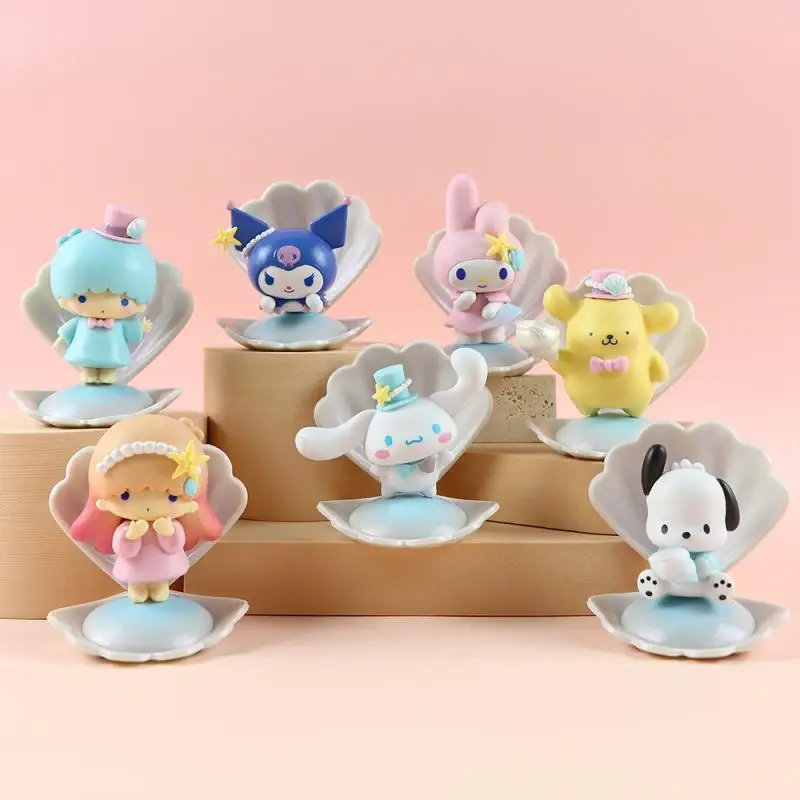 

7PCS/SET Cartoon Sanrioed Kuromi My Melody Cinnamoroll Pachacco Blue Sea Holiday Shell Series Decoration Toy Children's Gifts