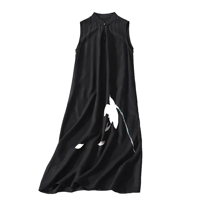 Женское винтажное китайское платье черное элегантное Ципао вьетнамское