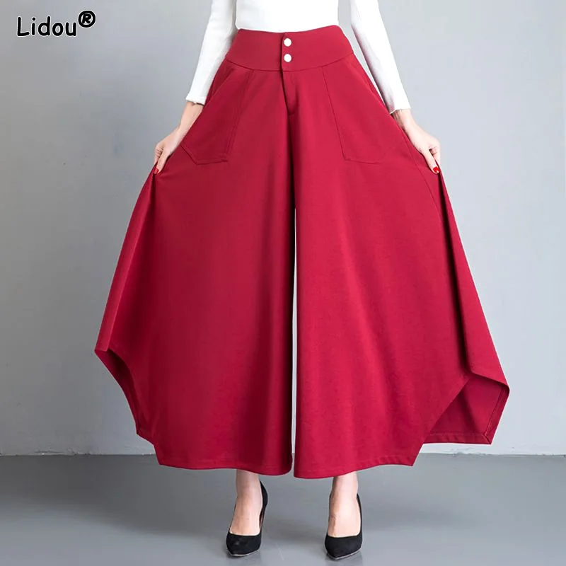 Fashionable Pockets Button Loose Solid Color Women's Clothing 2023 Asymmetrical Temperament Spring Summer Thin Wide Leg Pants