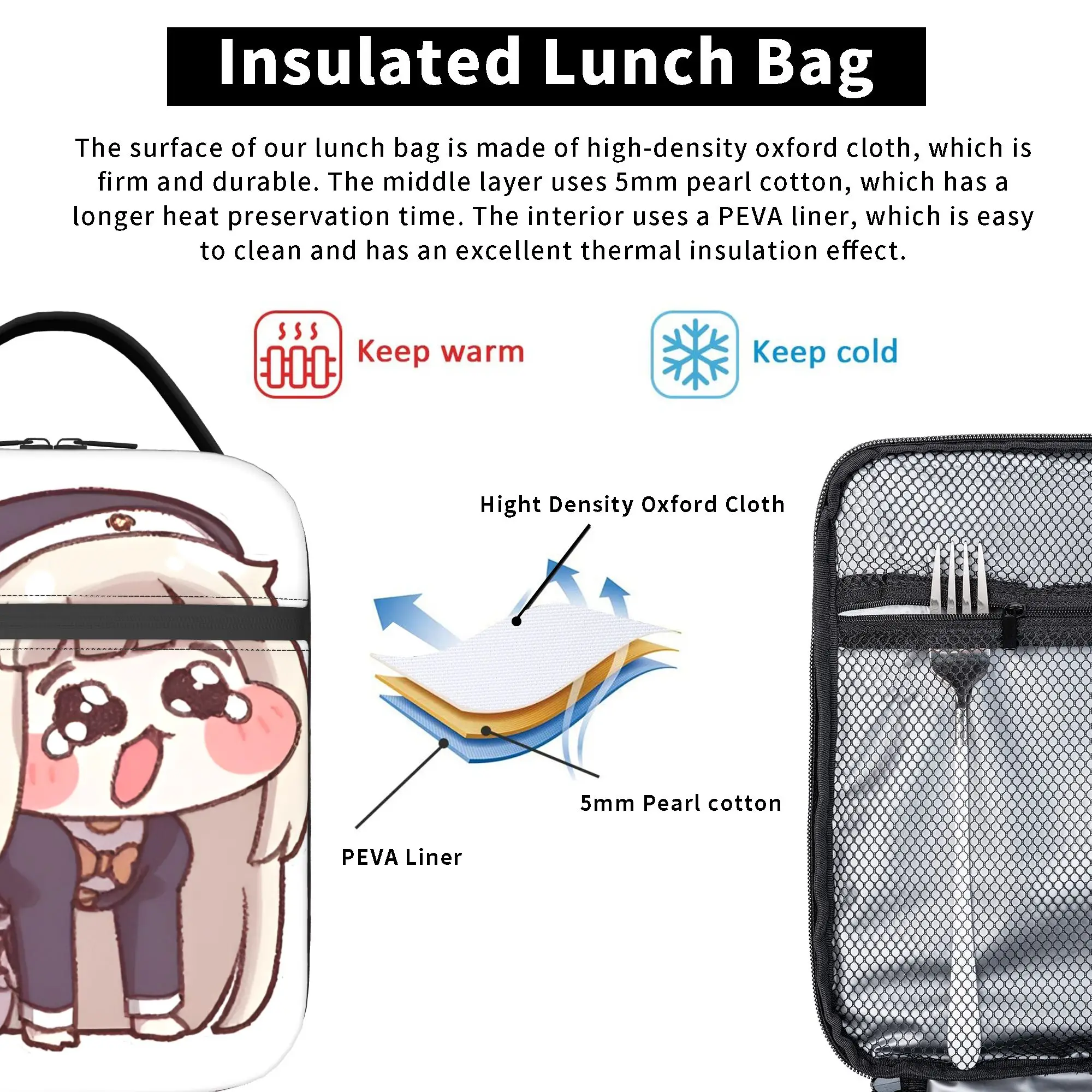Фото Термосумка для обедов Insulated Lunch Tote Bag Trickcal C-Chibi Go Games, аксессуары для хранения, коробка для еды, новый термоизолированный ланч-бокс для школы №5