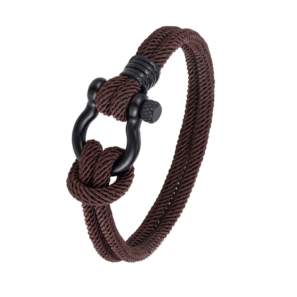 

Fashion camping colorful rope lucky survival bracelet women and men black charm stainless steel buckle friendship bracelet