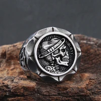 gothic 1936 stainless steel hat skull ring men punk hip hop shield arrow stamp biker ring fashion jewelry gift wholesale