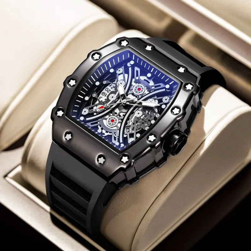Skeleton Dial Sport Watches Men Fashion Style Top Brand Luxury Silica Gel Strap Waterproof Quartz Watch Montre Homme 2