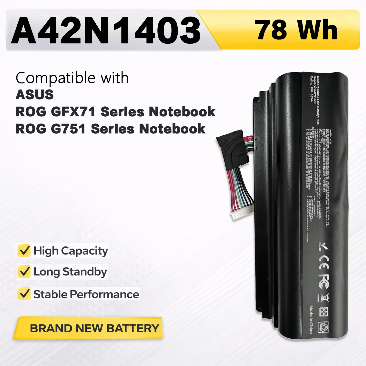 Фото Аккумулятор PowerHub A42N1403 15V 78Wh для ноутбуков ASUS ROG G751 G751J G751JL G751JT G751JY G751JM GFX71 Series №1