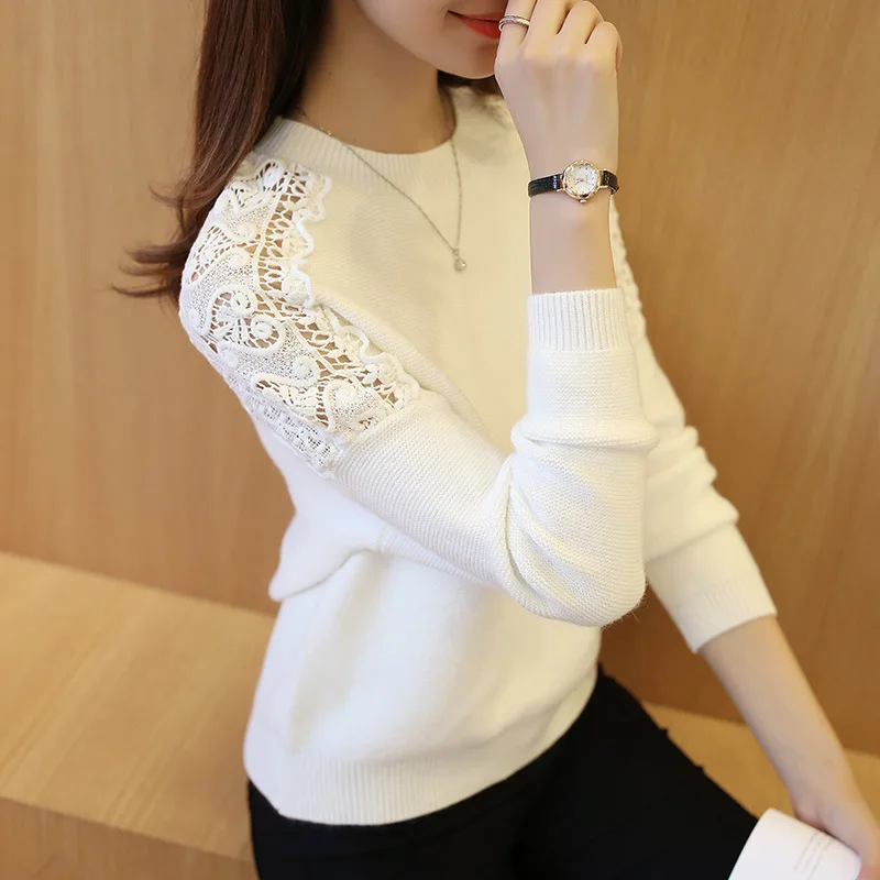 

2021 New Autumn Winter Women Pullover Korean Hollow Out Knitwear Batwing Sleeve Embroidered Casual Women's Sweater
