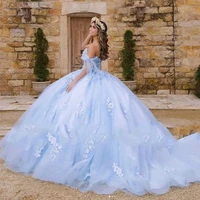 light blue princess quinceanera dresses off shoulder lace appliques princess gowns ball gown sweet 16 dress vestidos de 15 a%c3%b1os