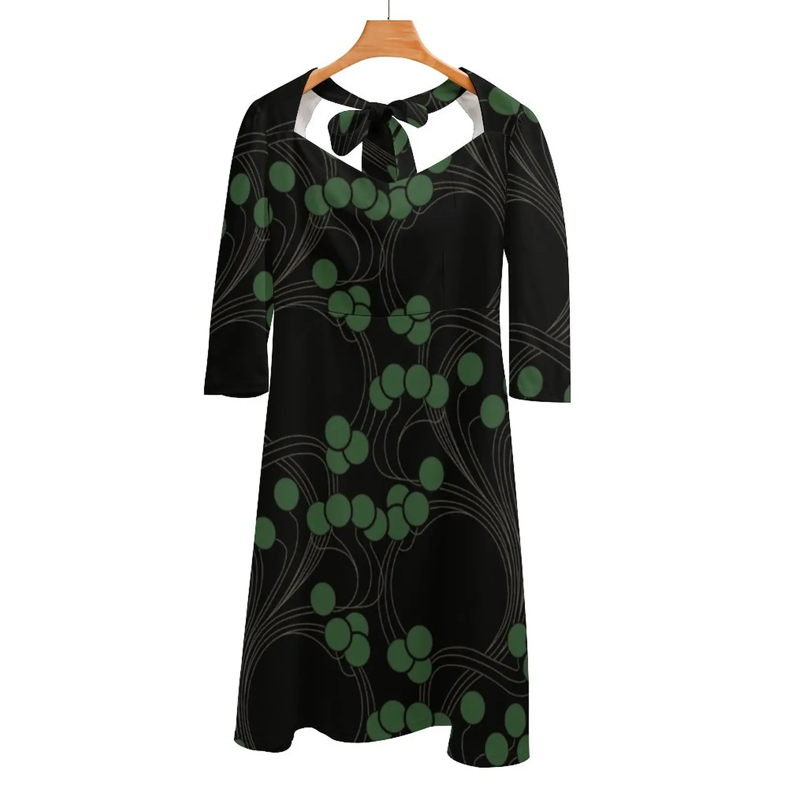 

K.Moser Nouveau Beads - Green Square Neck Dress Back Lacing Backless Dress Elegant Beach Party Dress Korean Moser Koloman Moser