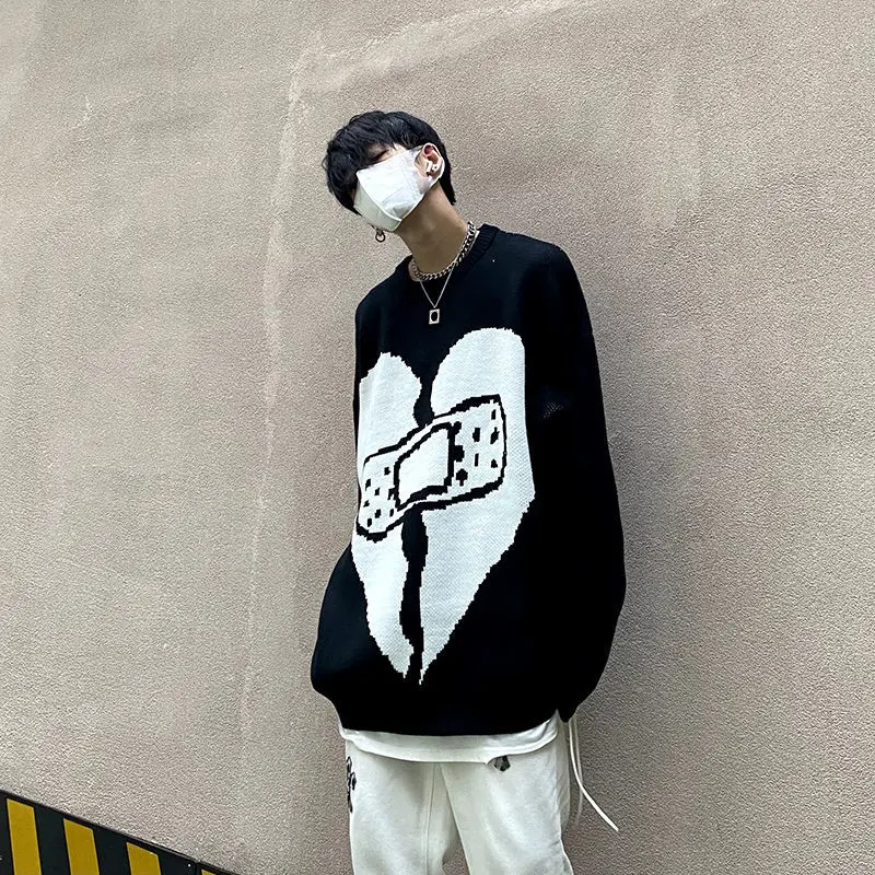 Sweater With Hearts Korean Fashion Men Men's Clothes Winter Trend Knit Harajuku Hip Hop Women's Oversize Print Clothing Sweaters
