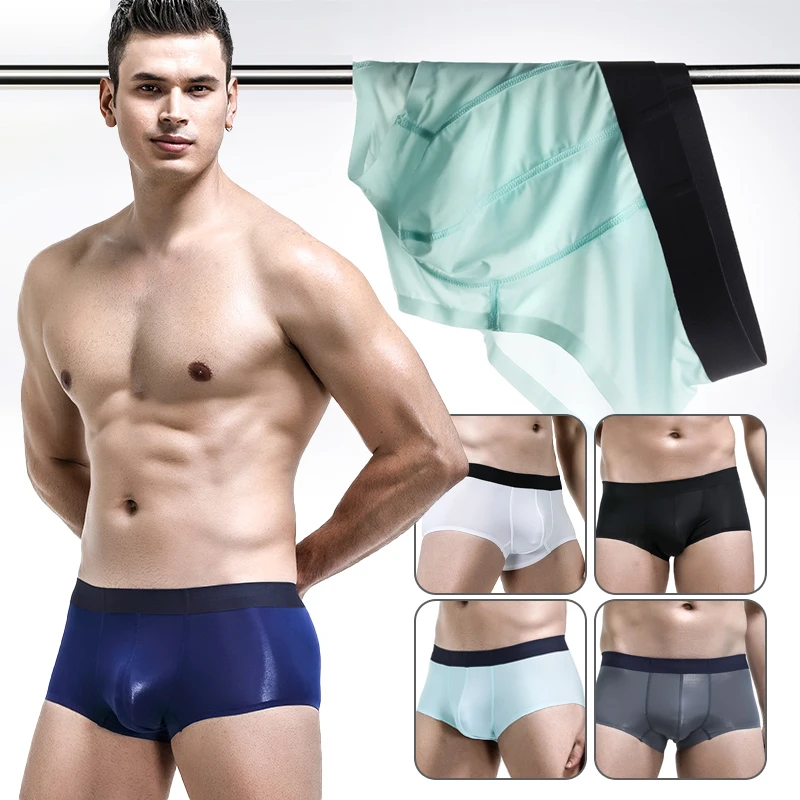 3 Pcs Mens Breathable Ice Silk Boxer Briefs Shorts Seamless Ultra-thin Boxershorts Plus Size Panties Underpants Underwear