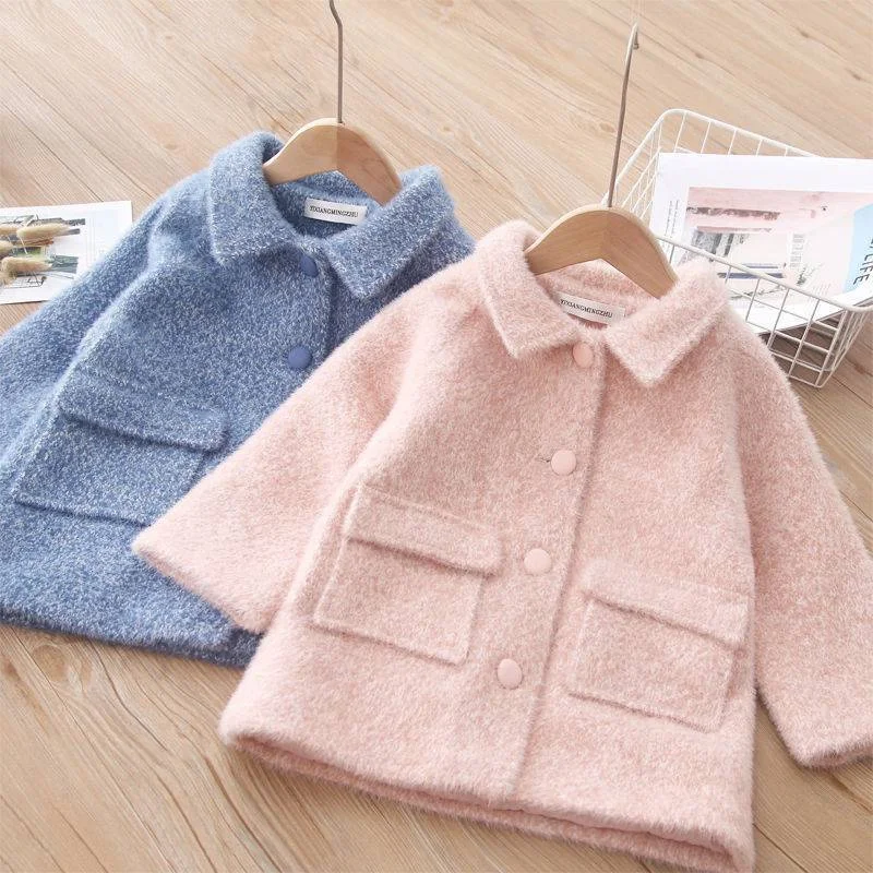 

Girls Woolen Coat Jacket Outwear 2022 Classic Warm Plus Thicken Spring Autumn Cotton Overcoat High Quality Tops Children's Cloth