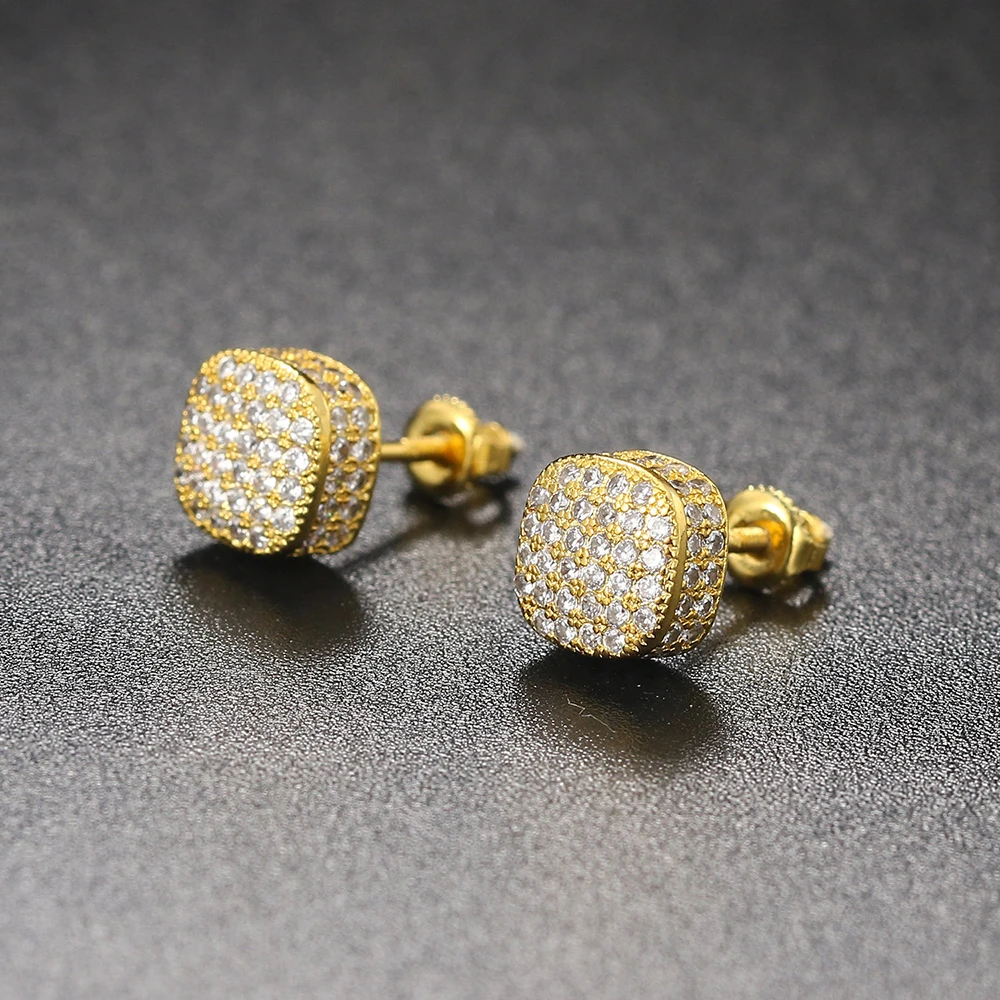 

Высококачественные модные серьги-гвоздики Серебряного и золотого цвета с полным покрытием из циркония в виде квадратной сотовой формы с винтом для женщин