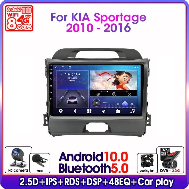 $82.09 Android 10.0 2 din Car Radio Multimedia RDS DSP 48EQ IPS Video Player For KIA Sportage 3 2010-2016 GPS Navigation Autoradio DVD