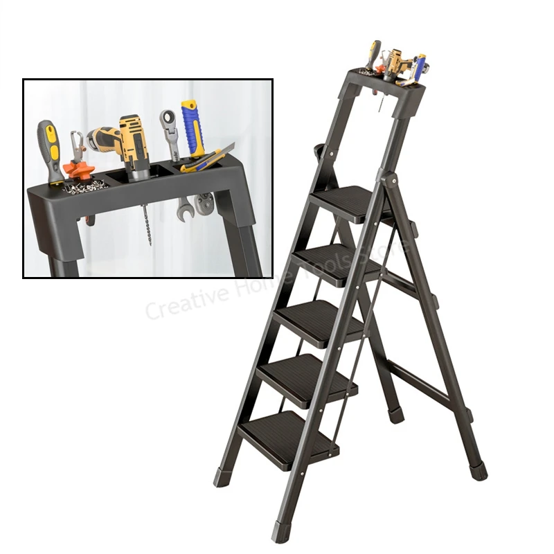 

Folding Ladder Carbon Steel Thickened Telescopic Step Ladders Indoor Herringbone Mobile Stairs Portable Anti-slip Step Tool
