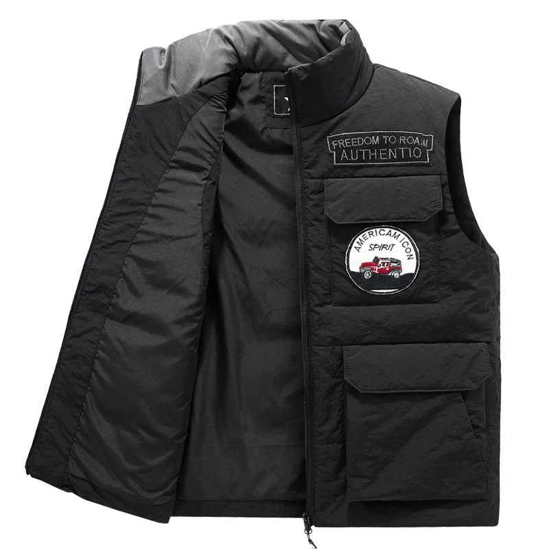 Мужская зимняя бархатная куртка-карго без рукавов плотная теплая флисовая