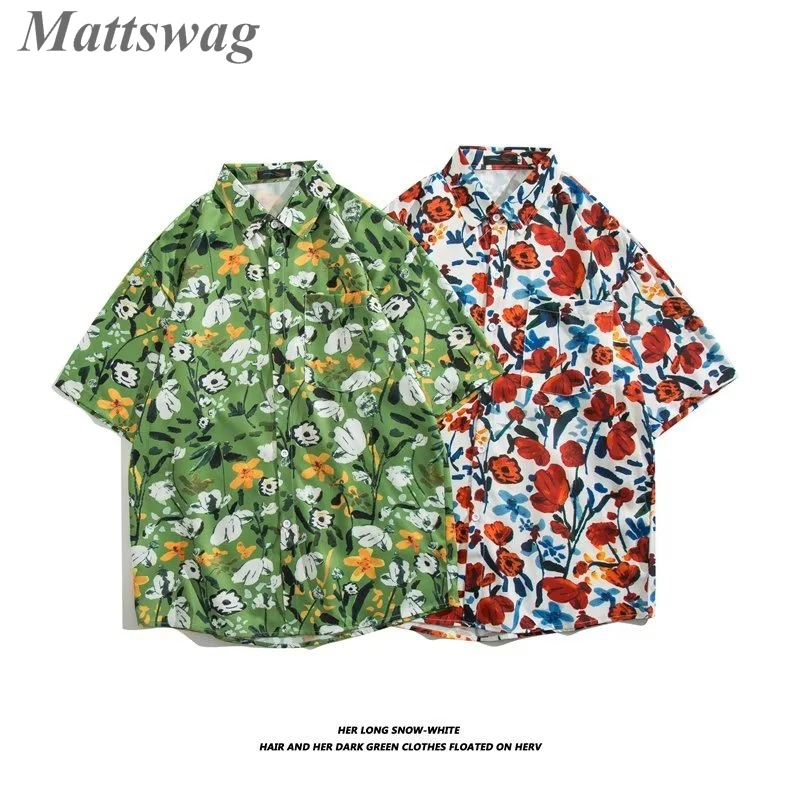 

Гавайская пляжная одежда с цветочным принтом, рубашки для мужчин, модная повседневная рубашка для отпуска, брендовая новая приталенная рубашка в японском стиле, 2023