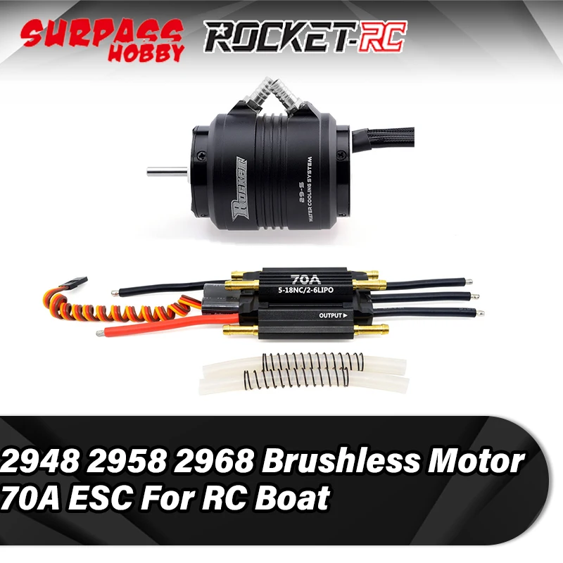 

Surpass Hobby ROCKET-RC 2948 2958 2968 Brushless Motor 70A ESC SBEC Water Cooling Jacket Combo for RC Boat High Speed Ship Toys