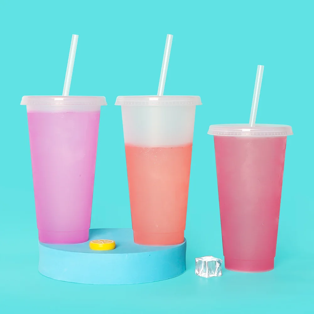 

710ml Single-layer Temperature-sensitive Cold-colored Pp Coffee Straw Cup Transparent Plastic Color Changing Cup Water Bottle