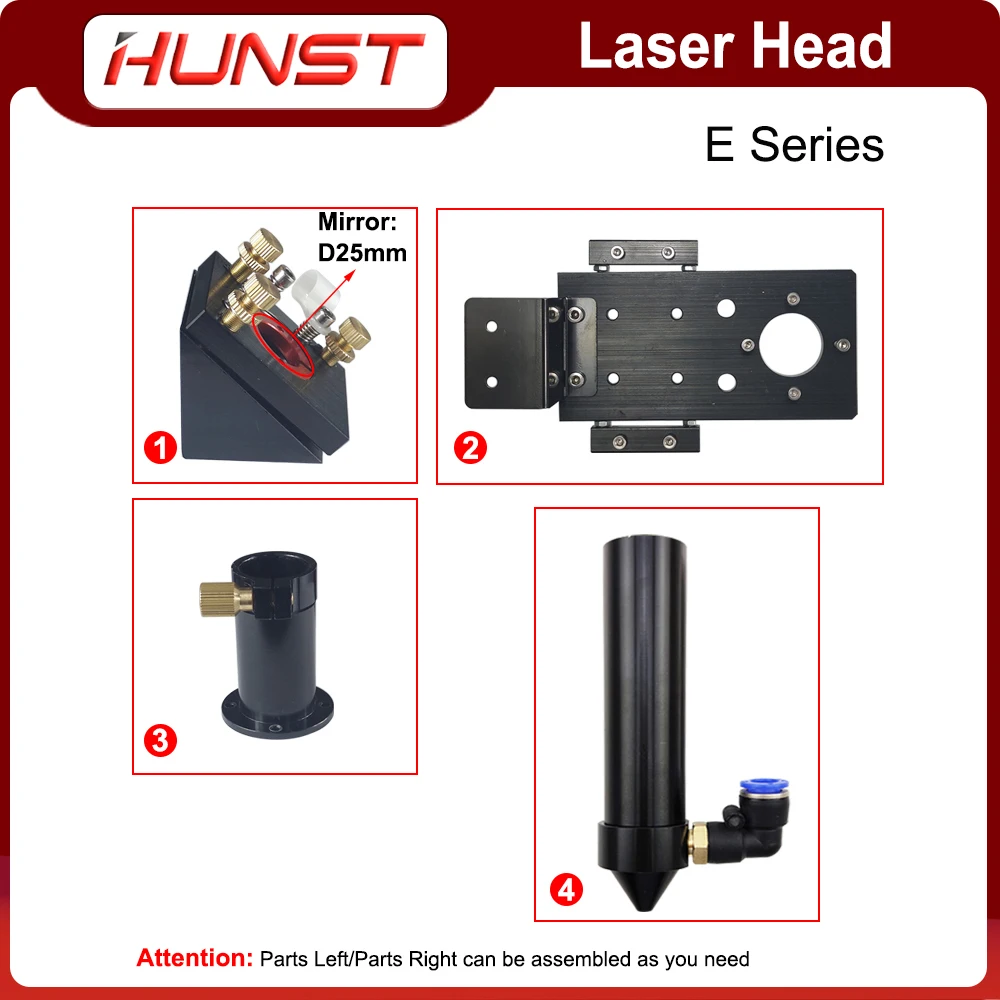 Hunst CO2 Laser Head E Series Lens D20mm FL50.8 & 63.5 & 101.6mm Mirror 25MM for Laser Engraving and Cutting Machine. enlarge