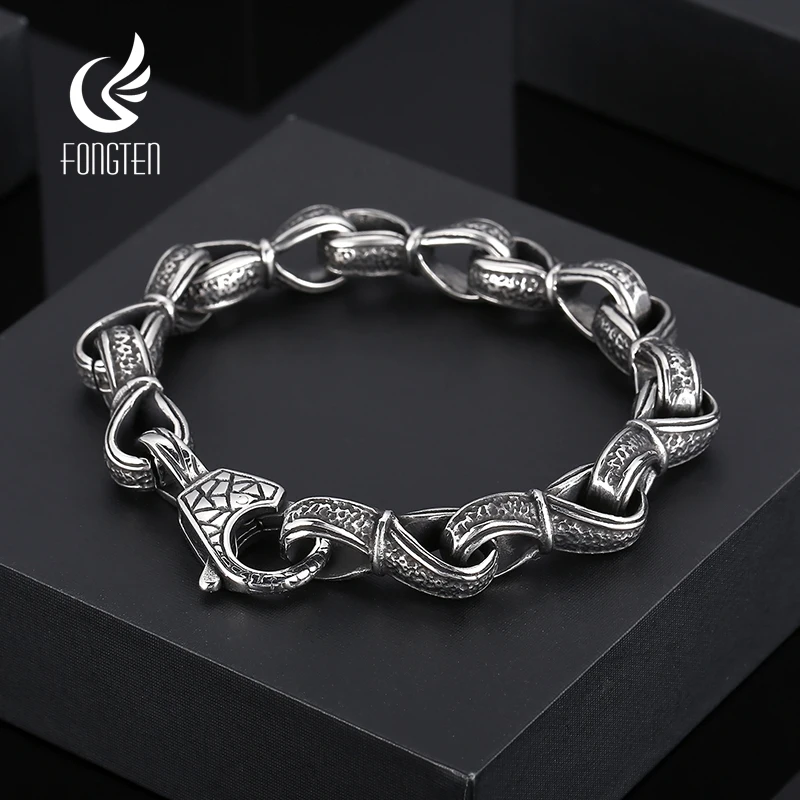 

Fongten 22cm Vintage Men's Twisted Chain Bracelets Stainless Steel Viking Gothic Bracelets For Men Punk Jewelry