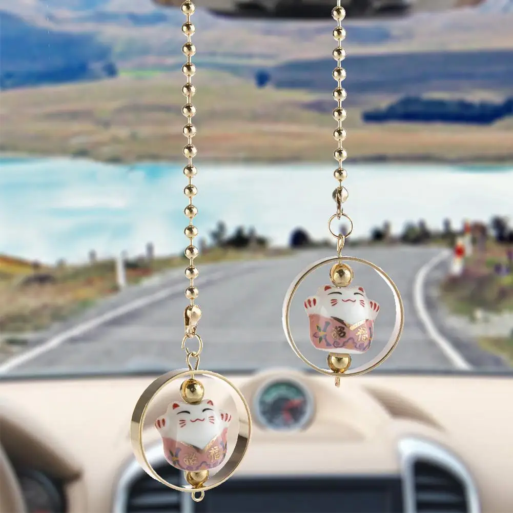 

Cute Lucky Cat Car Rearview Mirror Pendant Pendant Fashion Car Car Safety Round Hanging Jewelry Small Gift For Friends T9N5