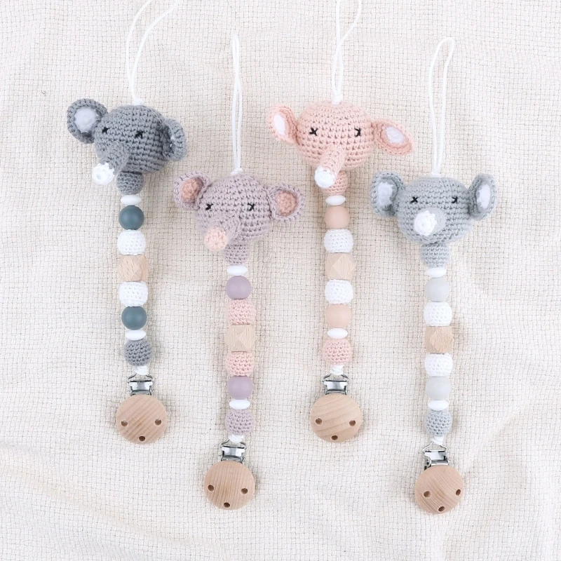 

Baby Beech Handmade Teether Pacifier Chain Cartoon elephant Wood Teether Chain Baby Pacifier Clips Nipple Clip Teething Chew Toy