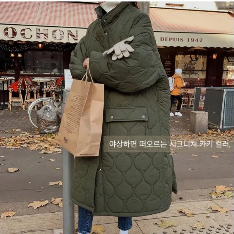 Loose Warm Parkas Coat Women Casual Solid Stand Collar Mid-length Thickened Padded Jackets2022 Autumn Winter Chic Overcoat Lady