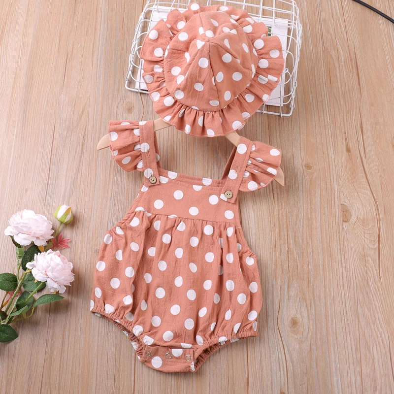 

Sodawn Summer Jumpsuit New Infant Polka Dot Romper+Hat Clothes For Newborn Kid Clothes Baby Girl Clothes