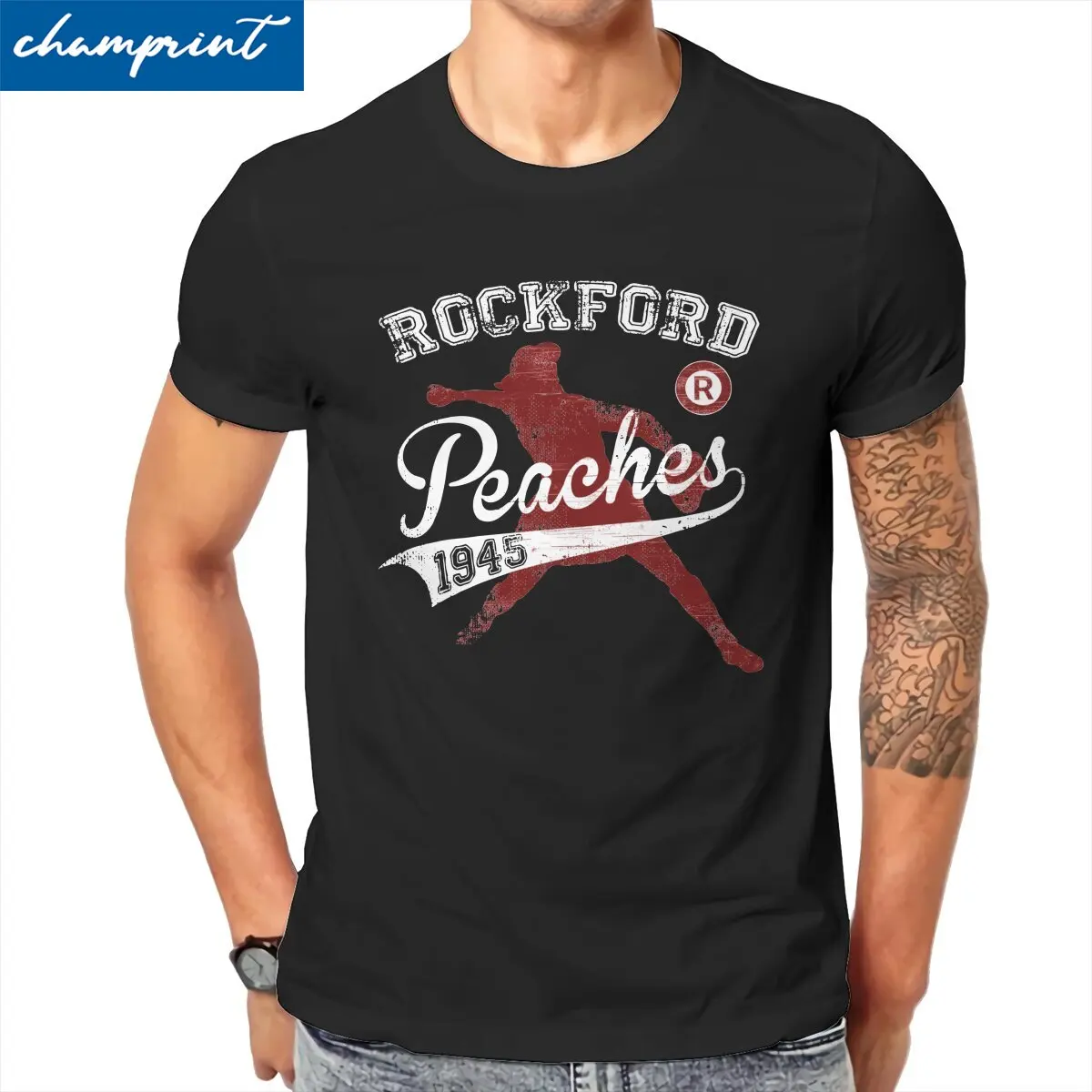 

Men T-Shirt Rockford Peaches A League Of Their Own Novelty Pure Cotton Tee Shirt Short Sleeve T Shirts Tops Graphic Printed