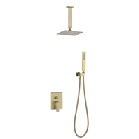 brushed gold wall mount shower faucet set 2 way rainfall handheld shower hot and cold water mixer tap bathroom shower kit