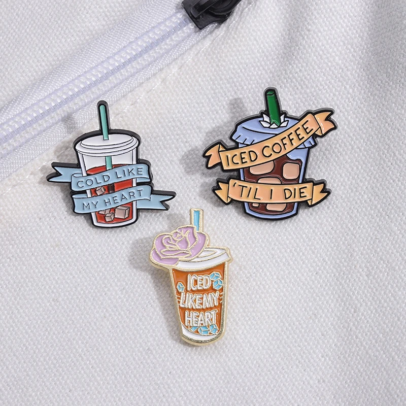 

Cute Coffee Bottle Enamel Pins Love Cold Drinks Brooches Funny Cartoon Lapel Badge Clothes Accessories Jewelry Gift for Friends