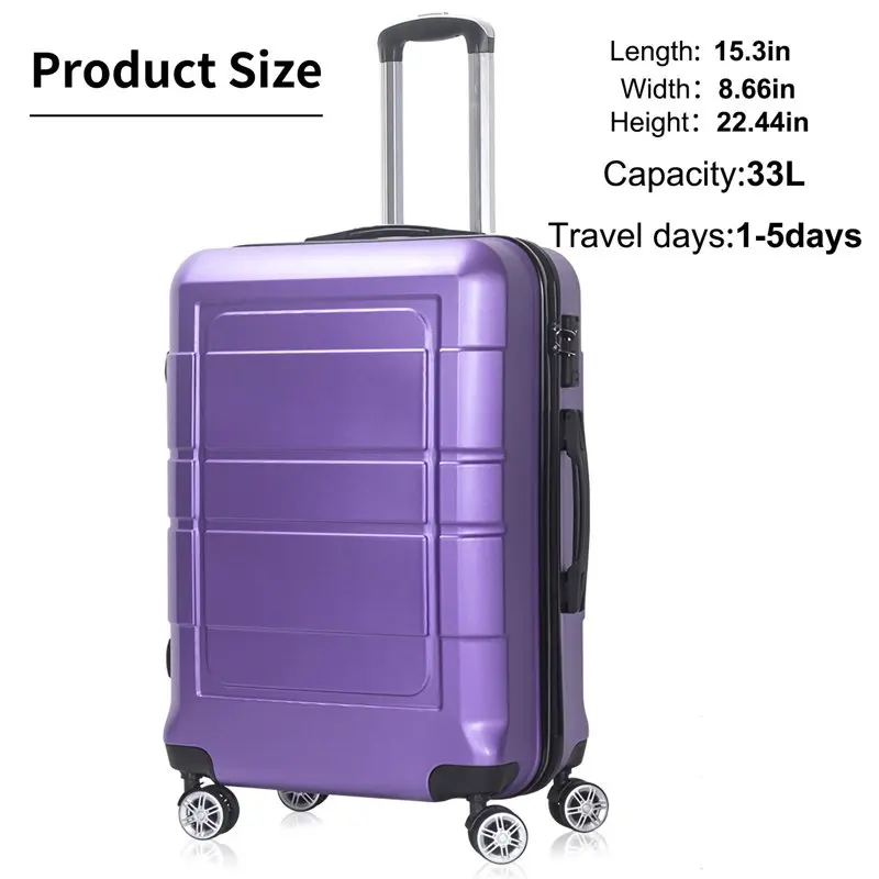 20 Inch Carry On Luggage, TSA Lock, Travel Suitcase with Spinner Wheel, Purple