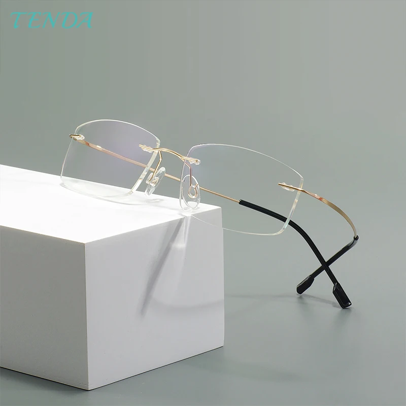 

Men Women Super Flex Spectacles and Light Memory Metal Rimless Eyeglasses Frames For Myopia Lenses Reading Progressive Lenses