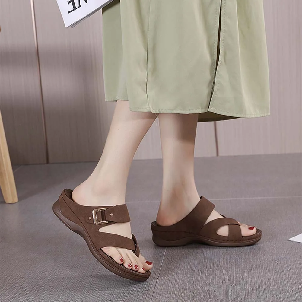Casual Simple Buckle Sandals Non-slip Clip Toe Slippers For Dating