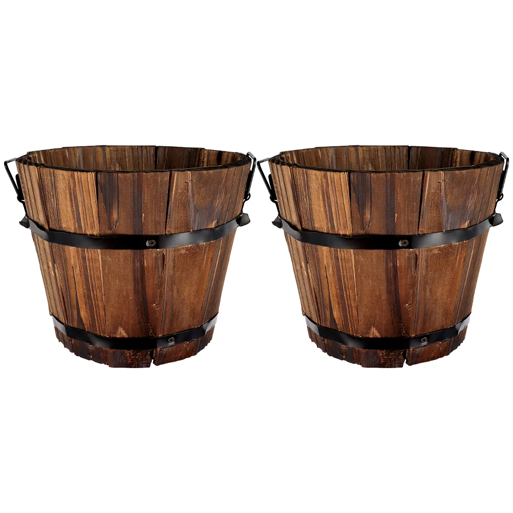 

Wooden Flower Planter Bucket Pots Planters Wood Pot Rustic Outdoor Whiskey Succulent Garden Box Patio Decorative Large Retro